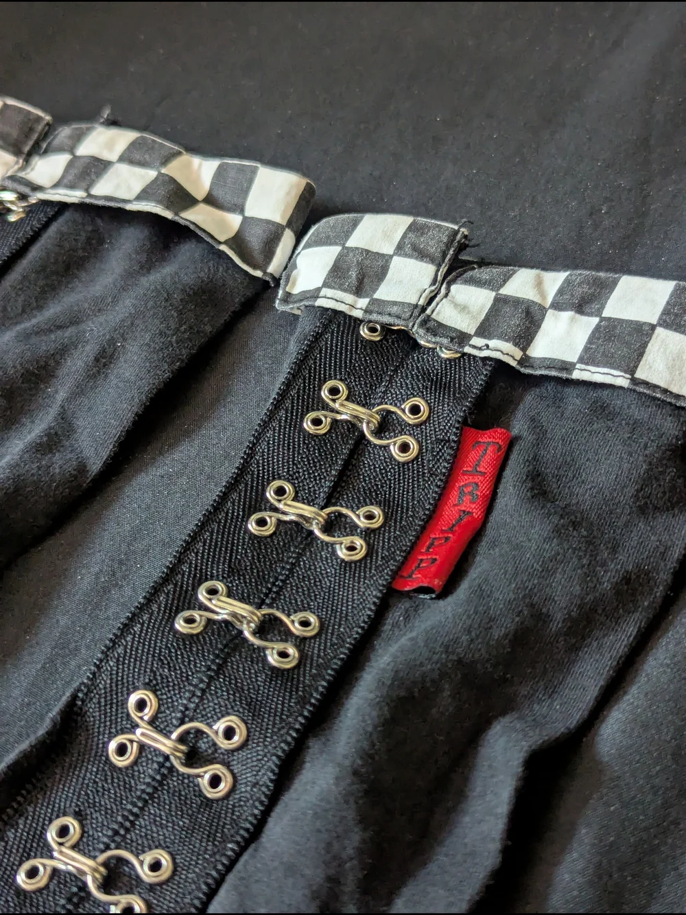 TRIPP NYC Long-Deadstock Armwarmer Gloves With Checker Trim and Hook Detail
